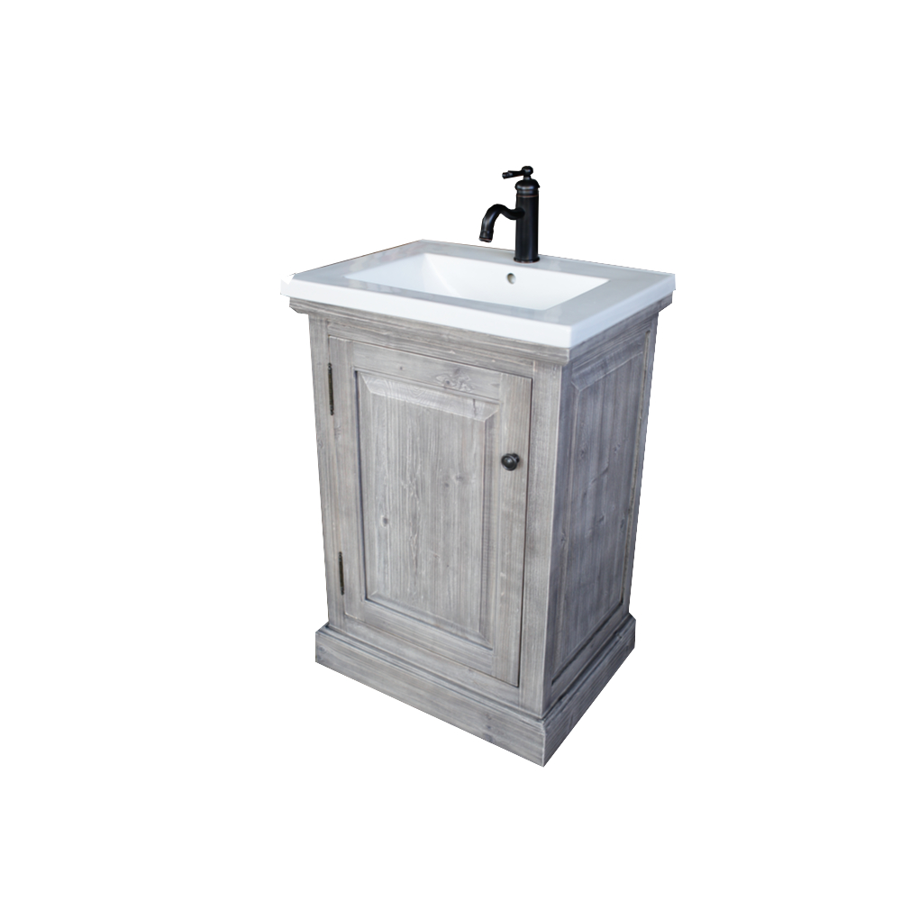 Wk1824-g 24 In. Rustic Solid Fir Vanity With Ceramic Single Sink In Grey-no Faucet
