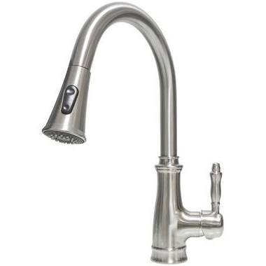 F-k999qy1-bn 17.3 In. Single Handle Pull Out Kitchen Faucet, Brush Nickel Finish