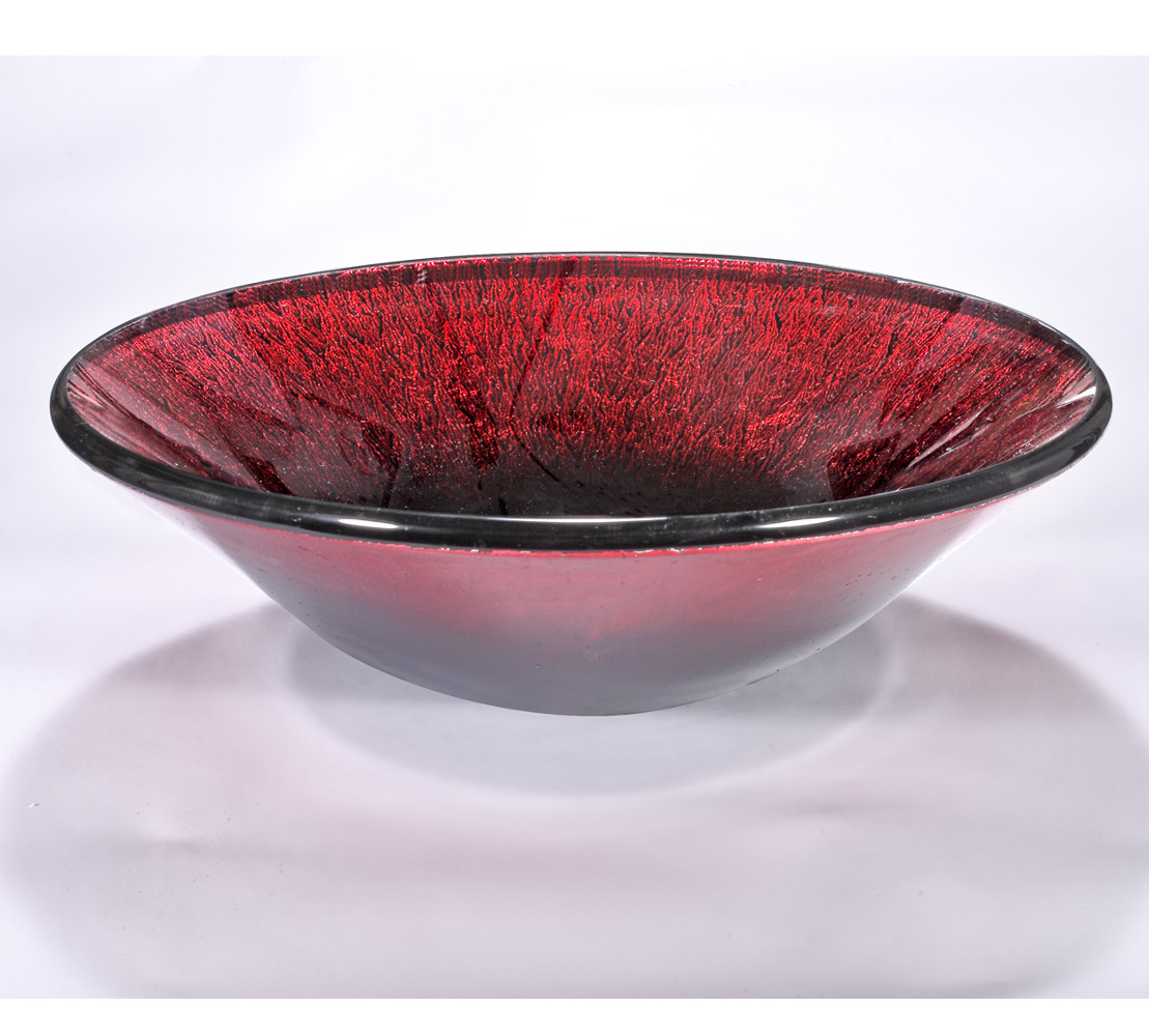 Za-1255 Black & Red Painted Glass Vessel Sink