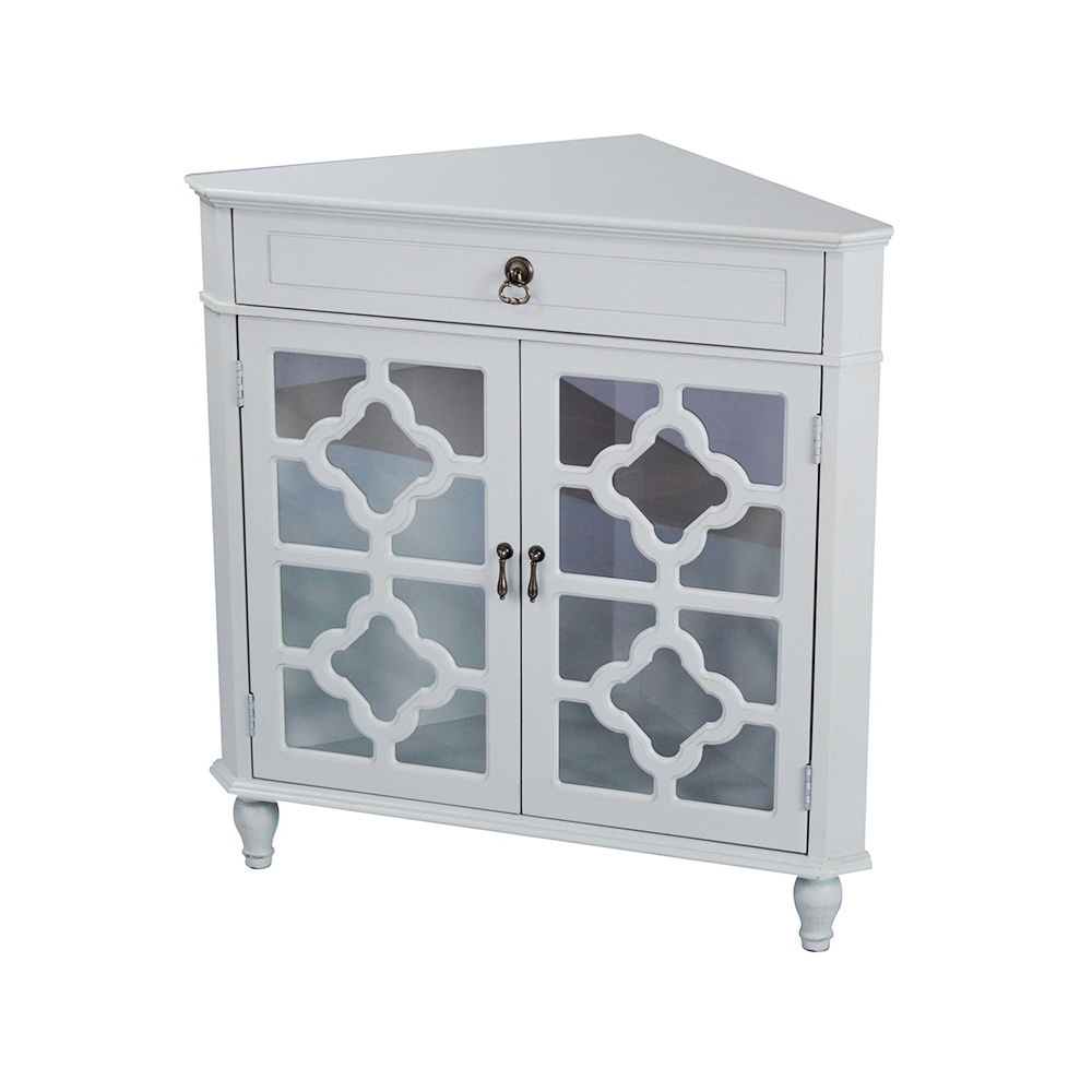 Ac1817-32-gr 32 In. Rustic Style Accent Cabinet With Two Mirrored Doors - Grey