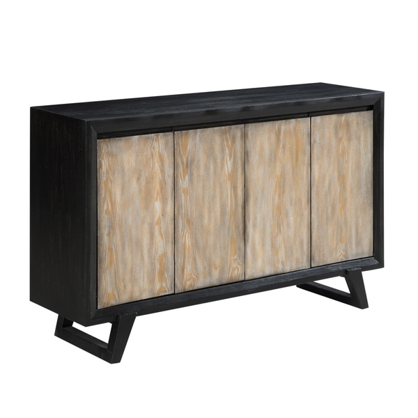 Ac1827-57-bw 57 In. Black Credenza Accent Cabinet With Four Rustic White Wooden Grain Doors