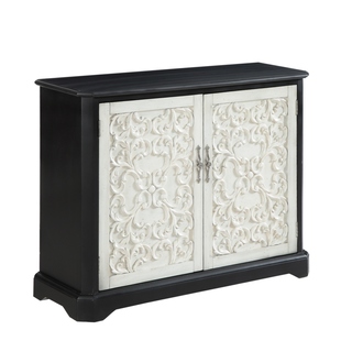 Ac1833-46-bw 47 In. Black Accent Cabinet With Two Floral Styled Doors - White