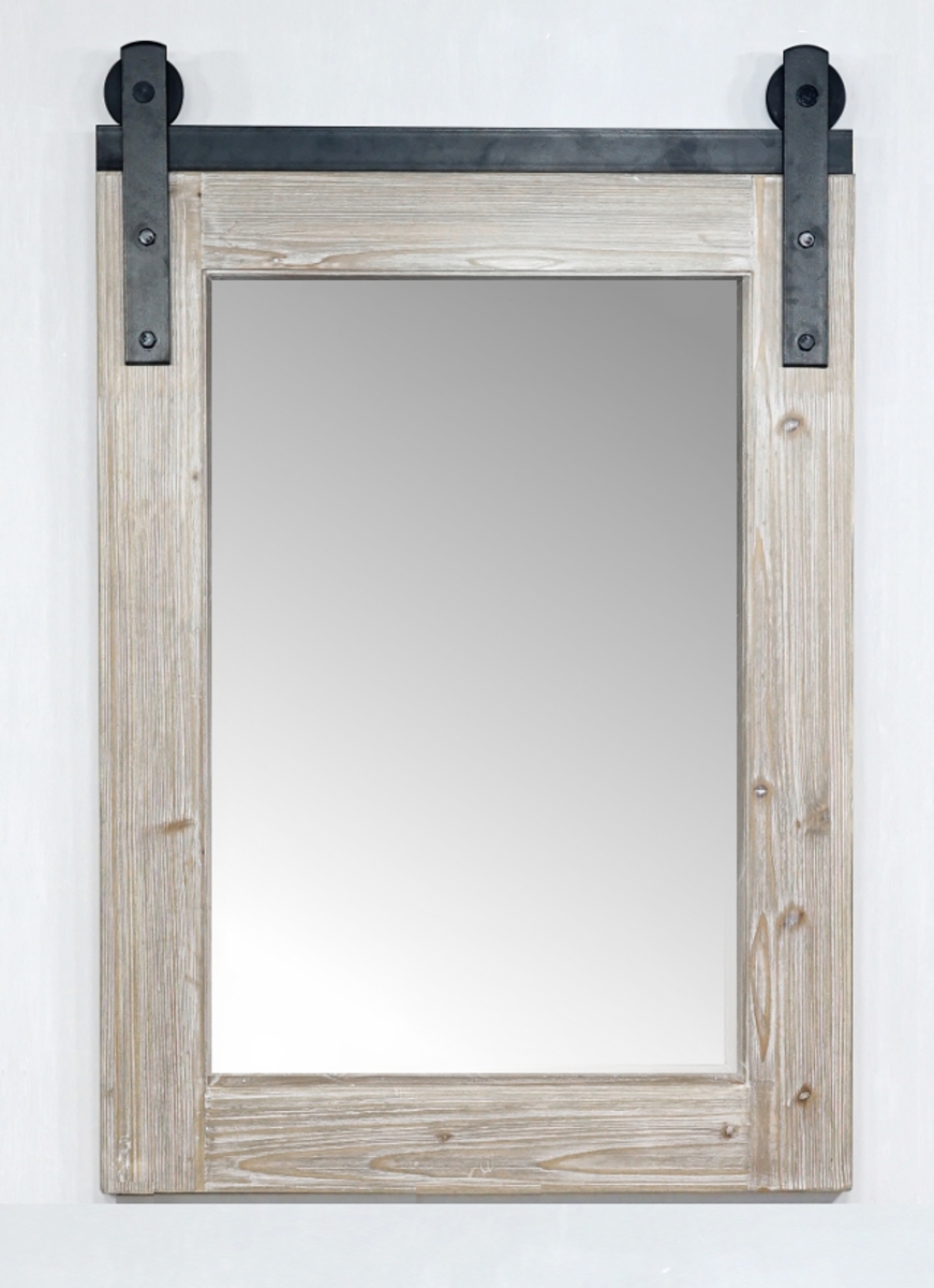 Wk8526m 26 In. Rustic Solid Fur Barn Door Style Mirror, Driftwood - 26.6 X 39 In.