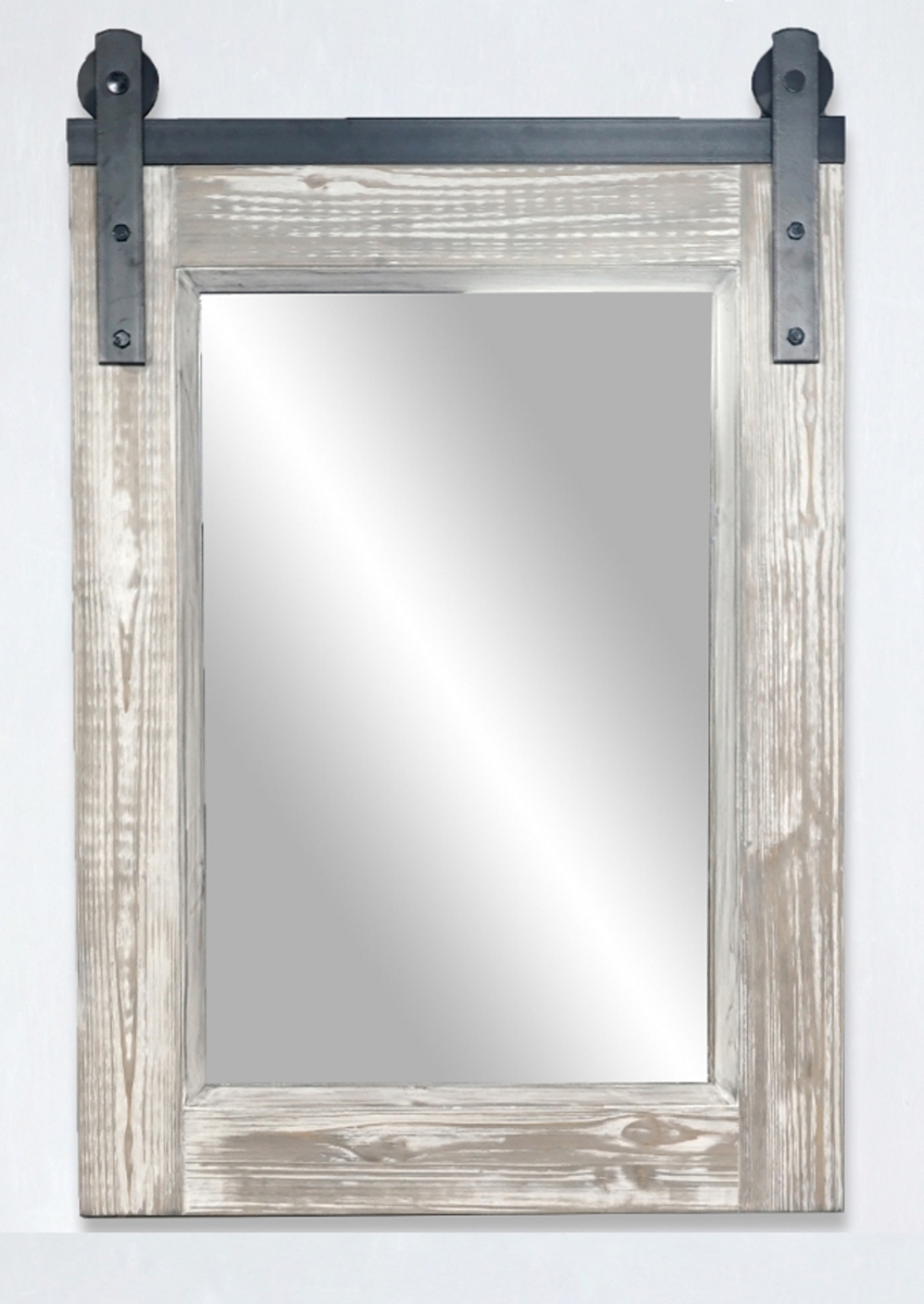 Wk8526m-w 26 In. Rustic Solid Fur Barn Door Style Mirror In White Wash - 26.6 X 39 In.