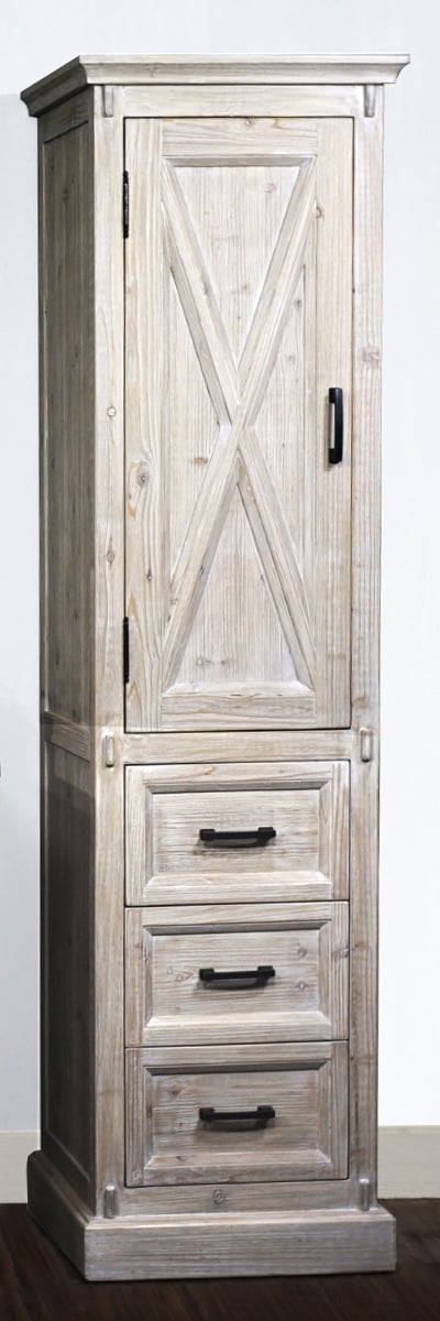 Wk8579sc-w 79 In. High Rustic Solid Fur Barn Door Style Side Cabinet In White Wash - 21.5 X 79 X 18 In.