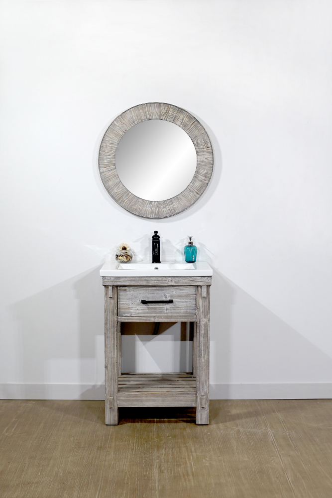 Wk8424-g 24 In. Rustic Solid Fir Single Sink Bathroom Vanity With Ceramic Top In Grey Driftwood Finish-no Faucet