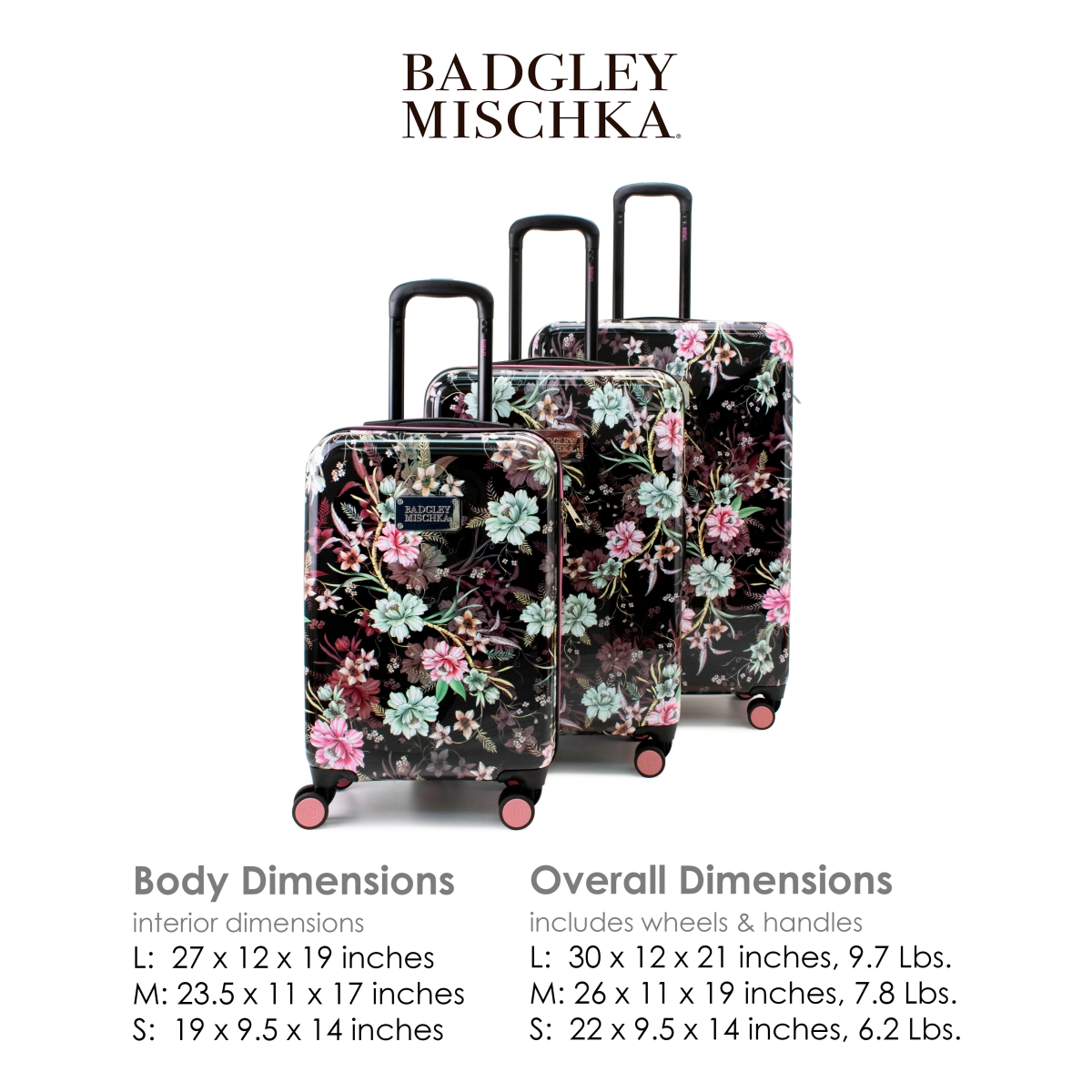 Picture of BADGLEY MISCHKA BMLUGSETBKFL ESSENCE 3 Piece Expanadable Luggage Set (Winter Flowers)