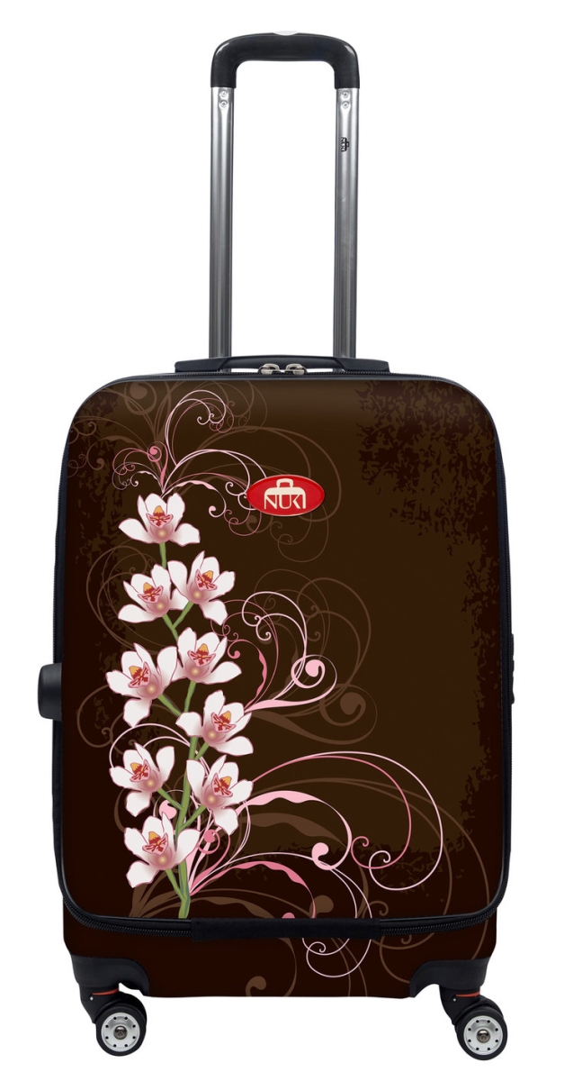 011020 Front Accessible Luggage Lightweight Spinner, Orchilds On Brown - 20 In.