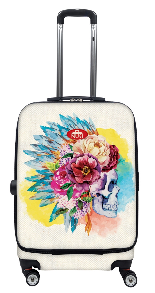 015020 Front Accessible Luggage Lightweight Spinner, Floral Skuii Tataoo - 20 In.