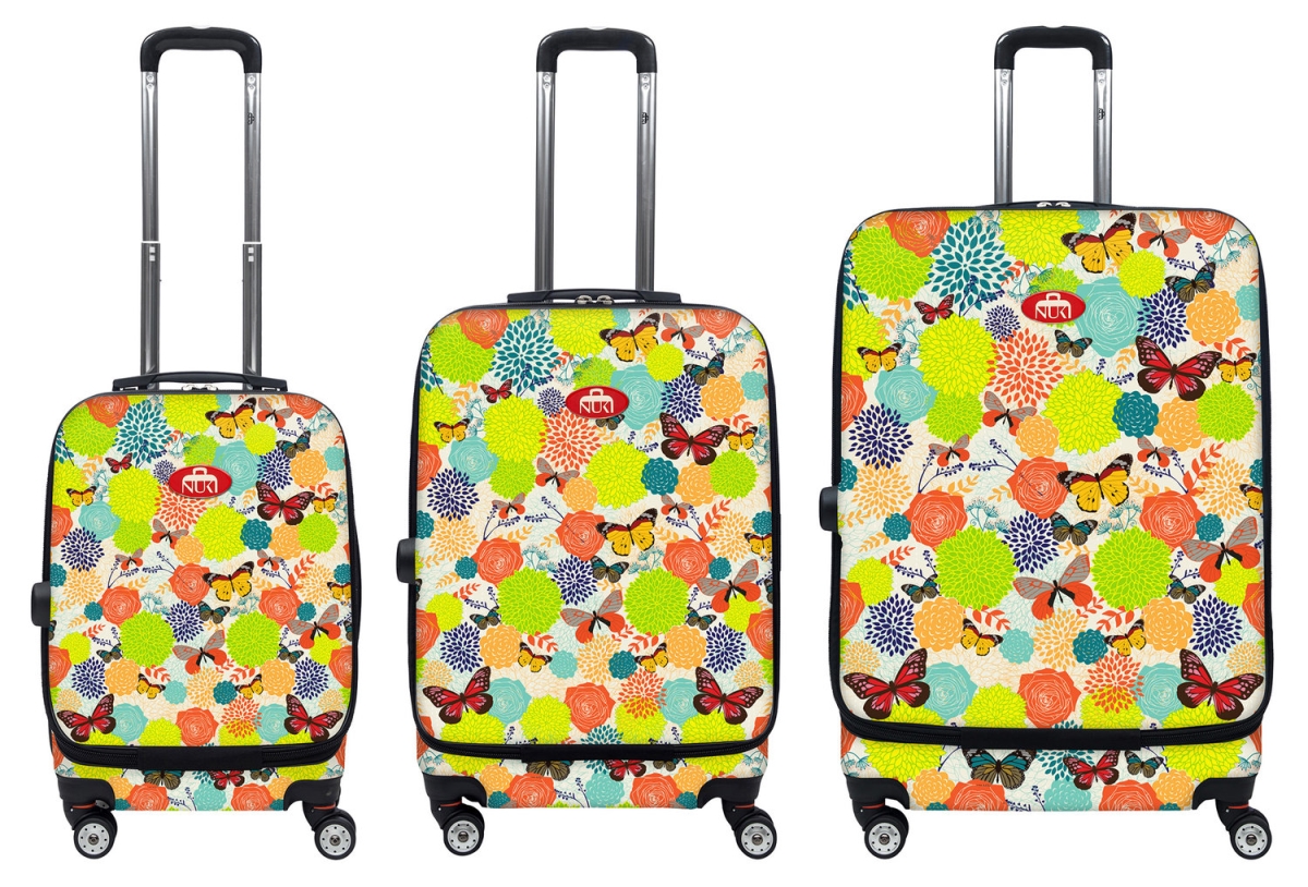 012000 Front Accessible Luggage Lightweight Spinner Set, Butterfly Bloom - 3 Piece
