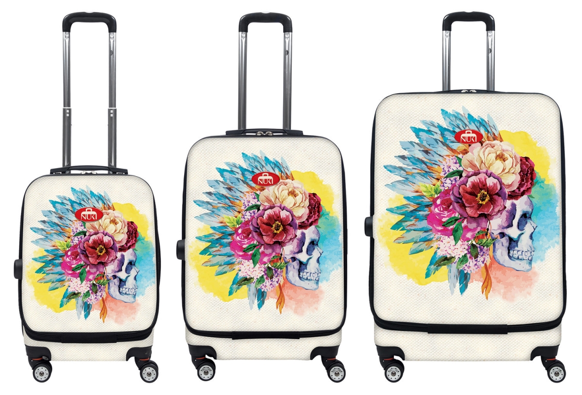 015000 Front Accessible Luggage Lightweight Spinner Set, Floral Skuii Tataoo - 3 Piece