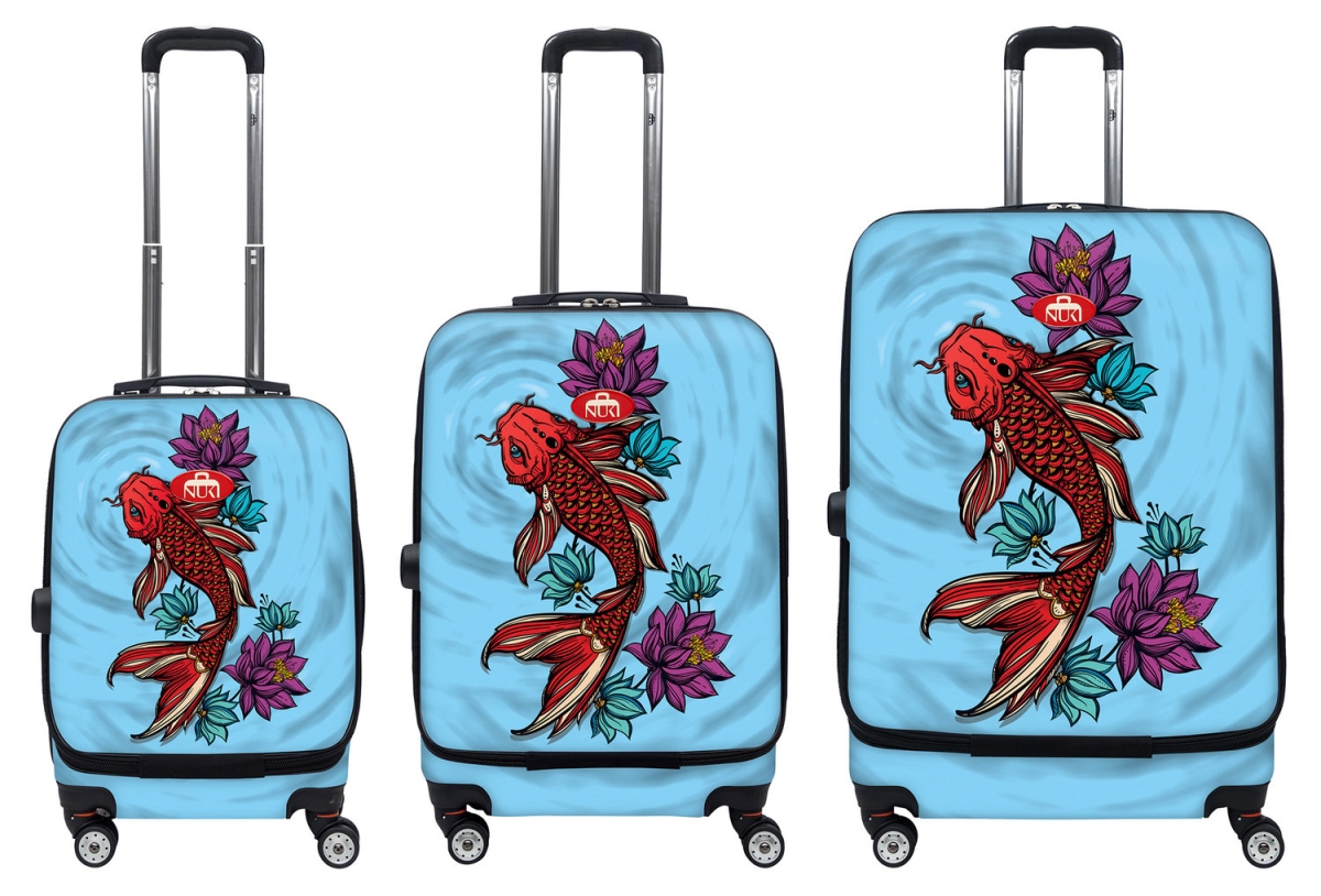 016000 Front Accessible Luggage Lightweight Spinner Set, Koi Fish Tatoo - 3 Piece