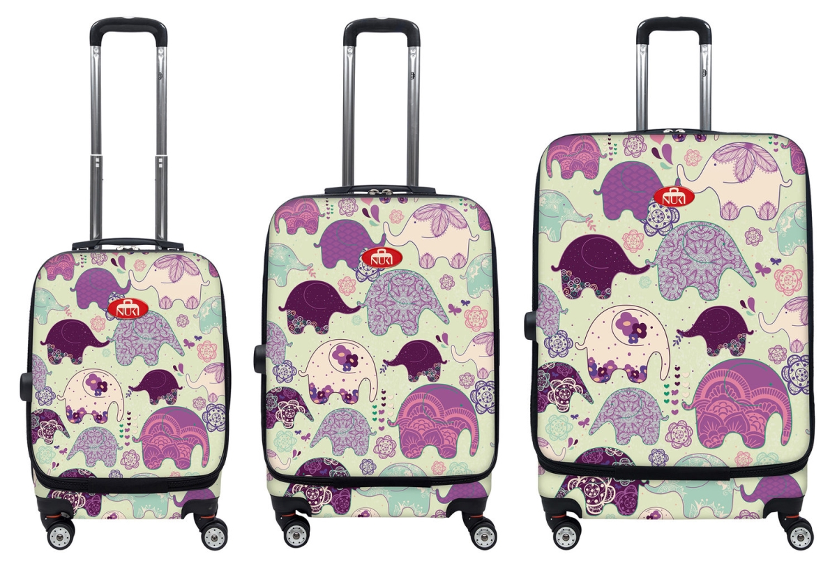 017000 Front Accessible Luggage Lightweight Spinner Set, Elephants - 3 Piece