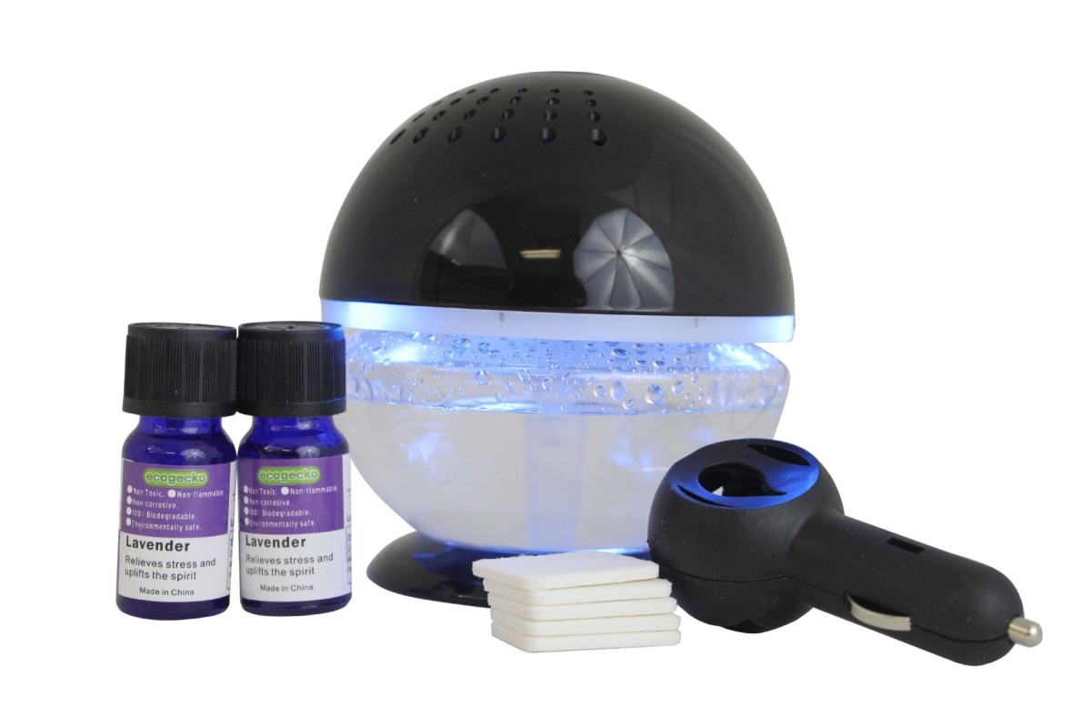 75518-black-75201-black Little Squirt Glowing Water Air Washer & Revitalizer Plus Car Scenter With 2 Bottle 10 Ml Lavender Oil, Black