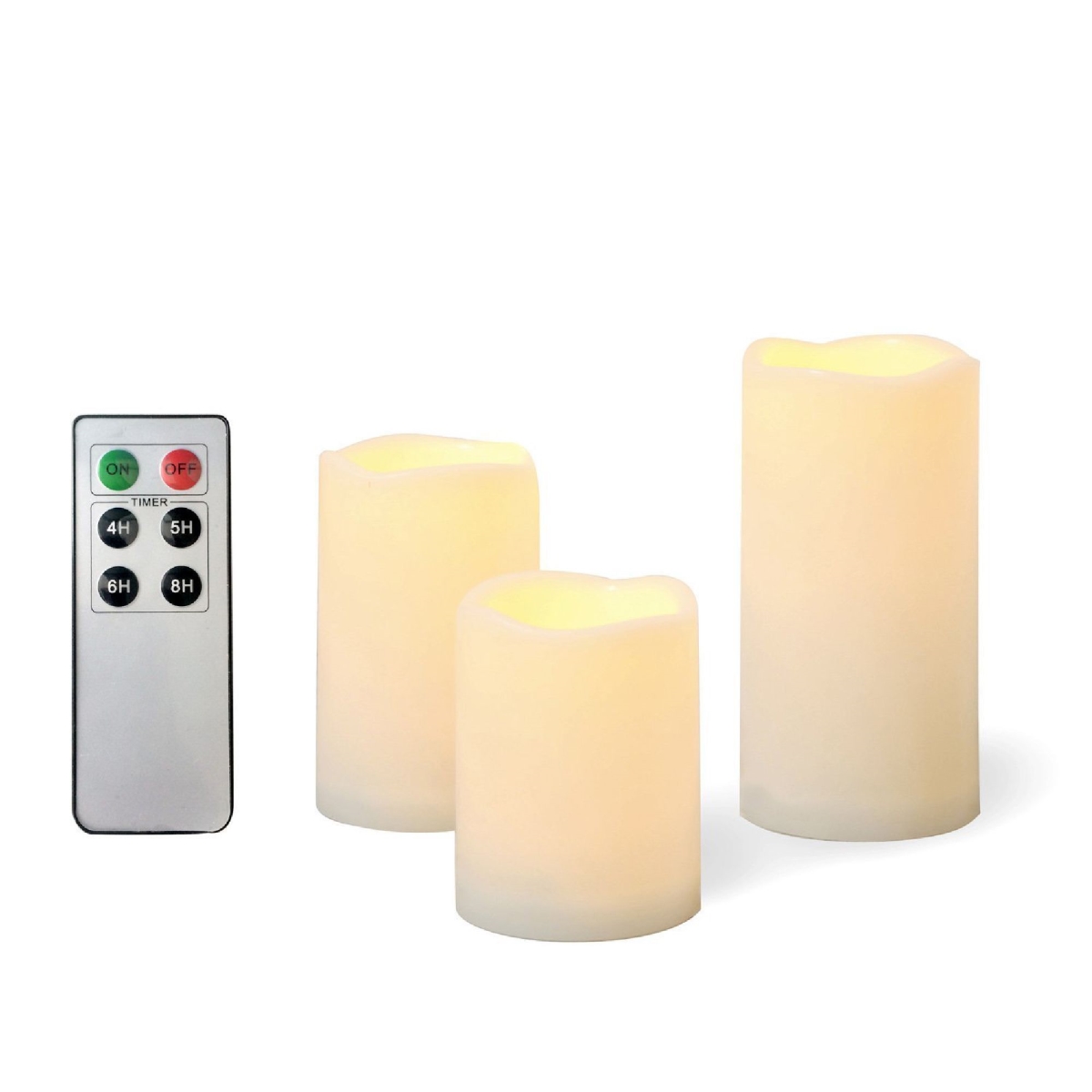 3 Piece Outdoor Waterproof Flameless Candles With Remote Timer Plastic Realistic Flickering Battery Operated Led Pillar Melted Edge - Pack Of 3