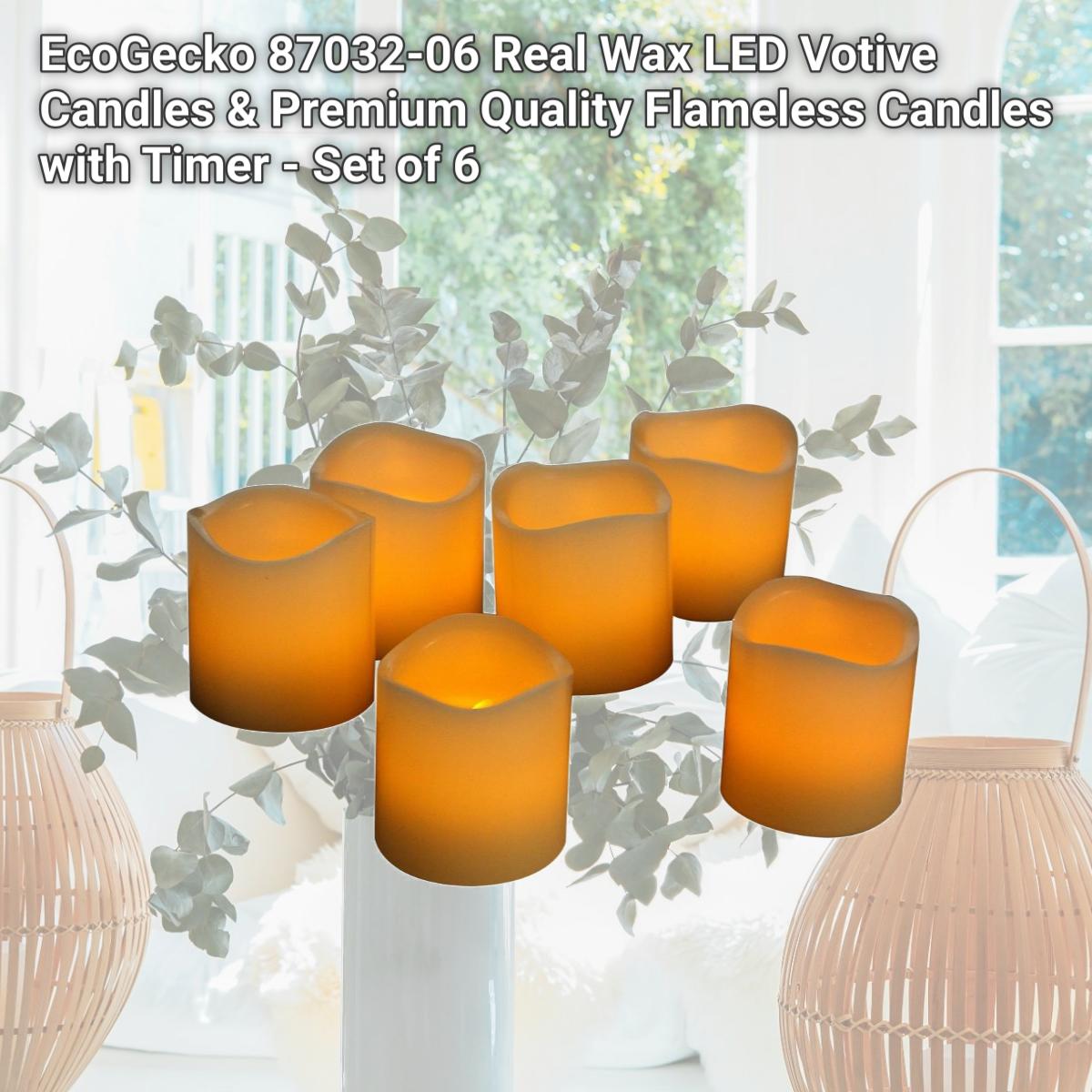 Picture of EcoGecko 87032-06 Real Wax LED Votive Candles & Premium Quality Flameless Candles with Timer - Set of 6