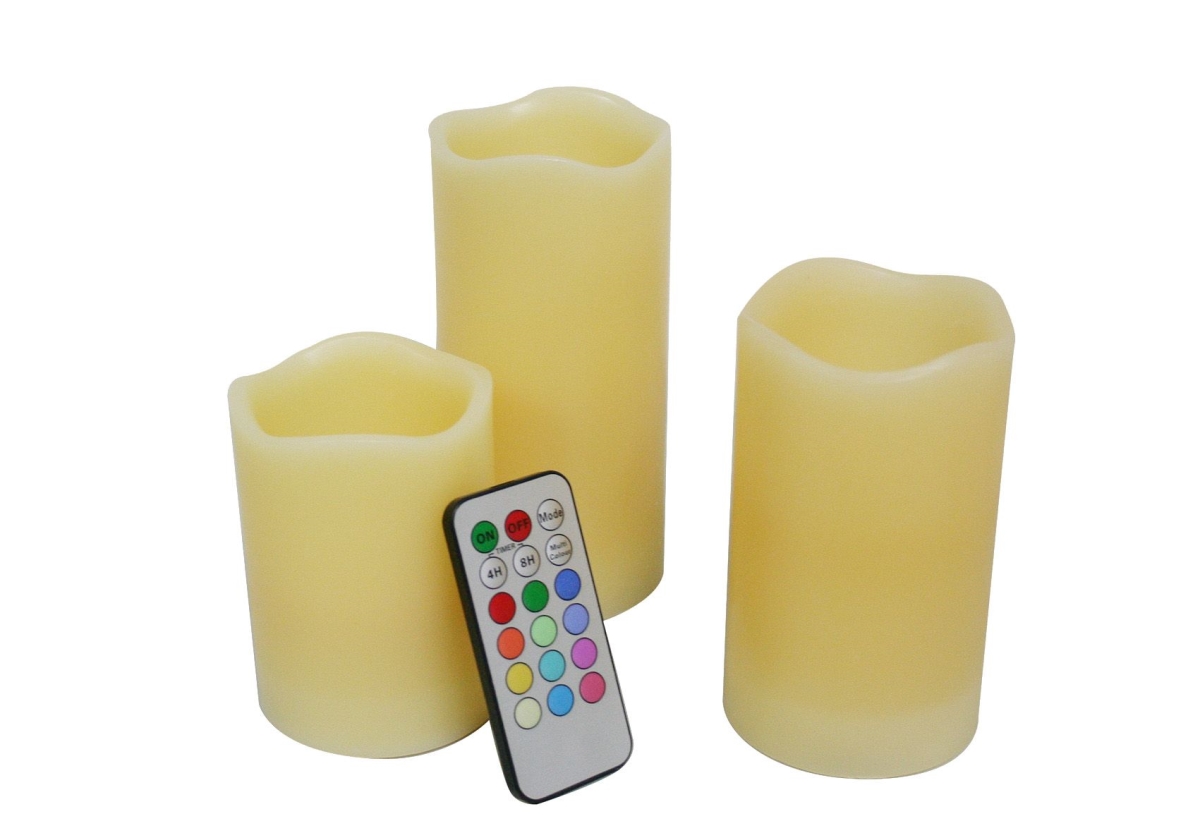 Caw66c107s1m-darkivory Candle Choice Real Wax Flameless Candles With Remote Control Timer Ivory, Multicolor - Set Of 3