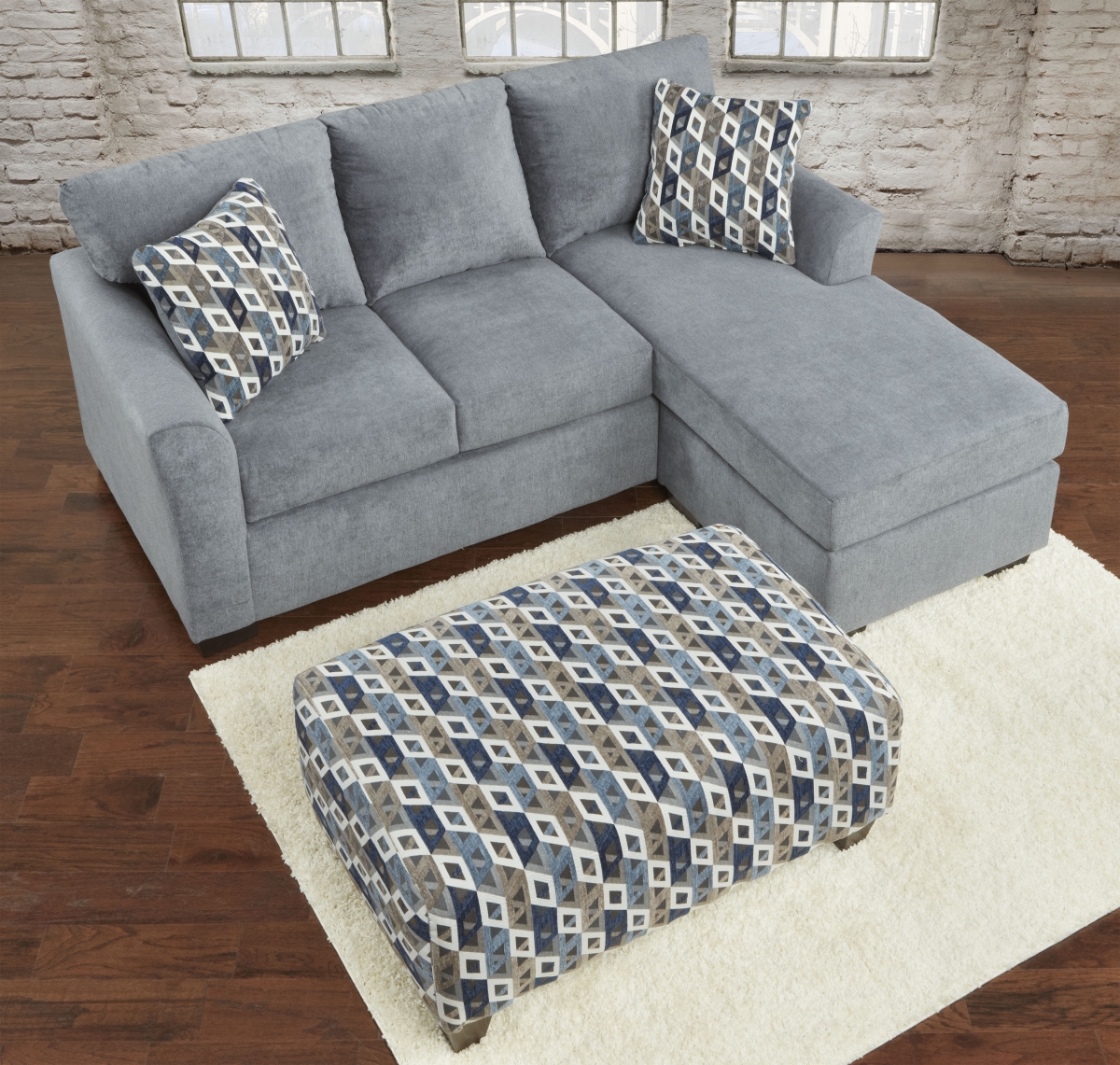 NL700-DUSK-02-CHOF-OTT Benjamin Sofa Sectional with Reversible Chaise & Rectangle Ottoman Set, Dusk - 2 Piece