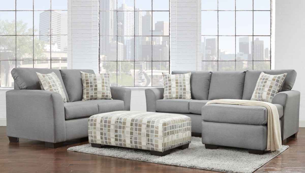 NL700-GRAY-01-CHOF-LOVE-SET Lucas Sofa Sectional with Reversible Chaise & Loveseat Set, Gray - 2 Piece