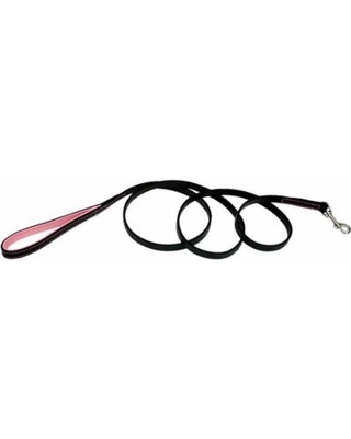 01065h-pnk06 Circle T 0.63 In. Fashion Leather Padded Handle Dog Leash 6 Ft. -black With Pink