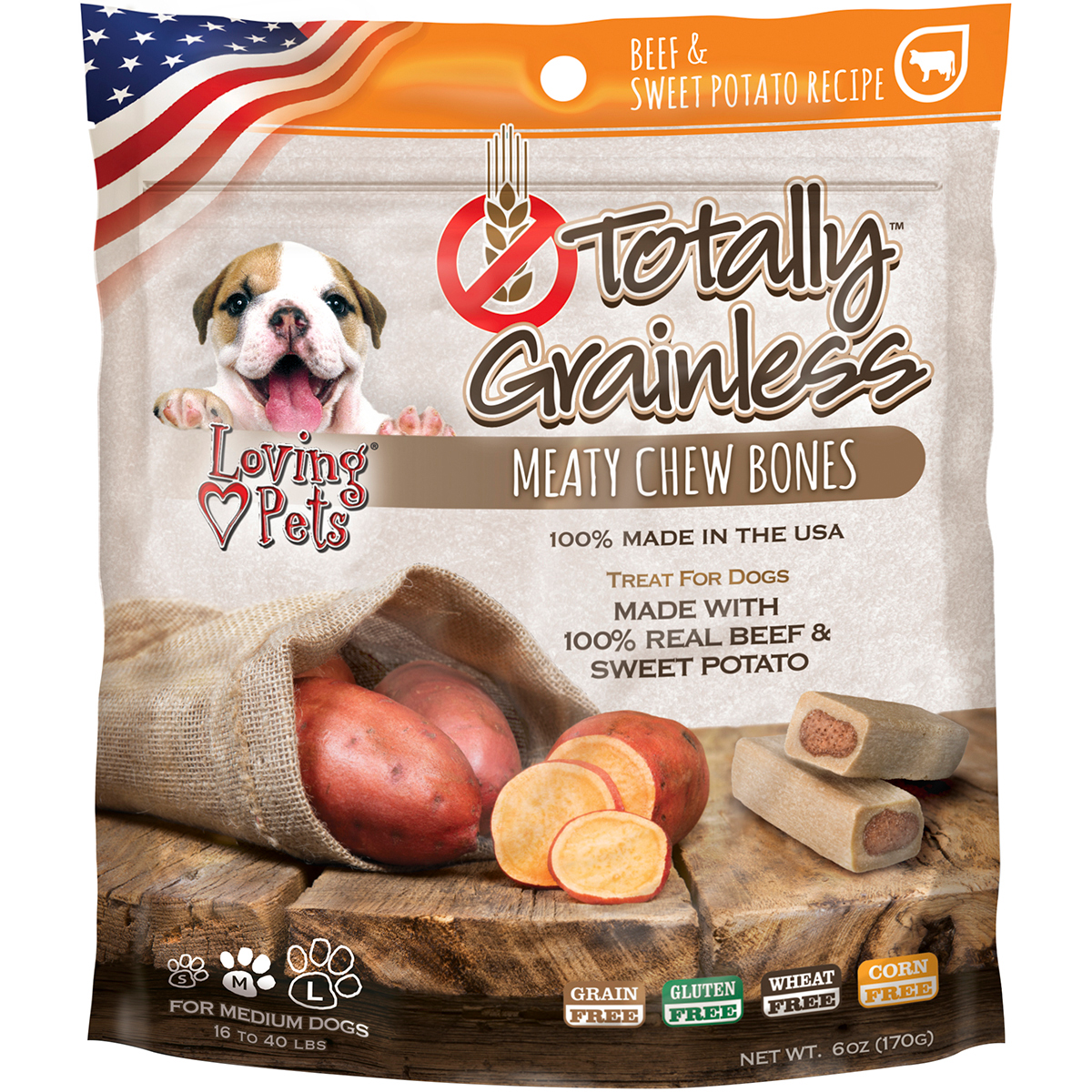 Lp5301 Totally Grainless Meaty Chewy Bones For Medium Dogs Beef & Sweet Potato - 6 Oz.