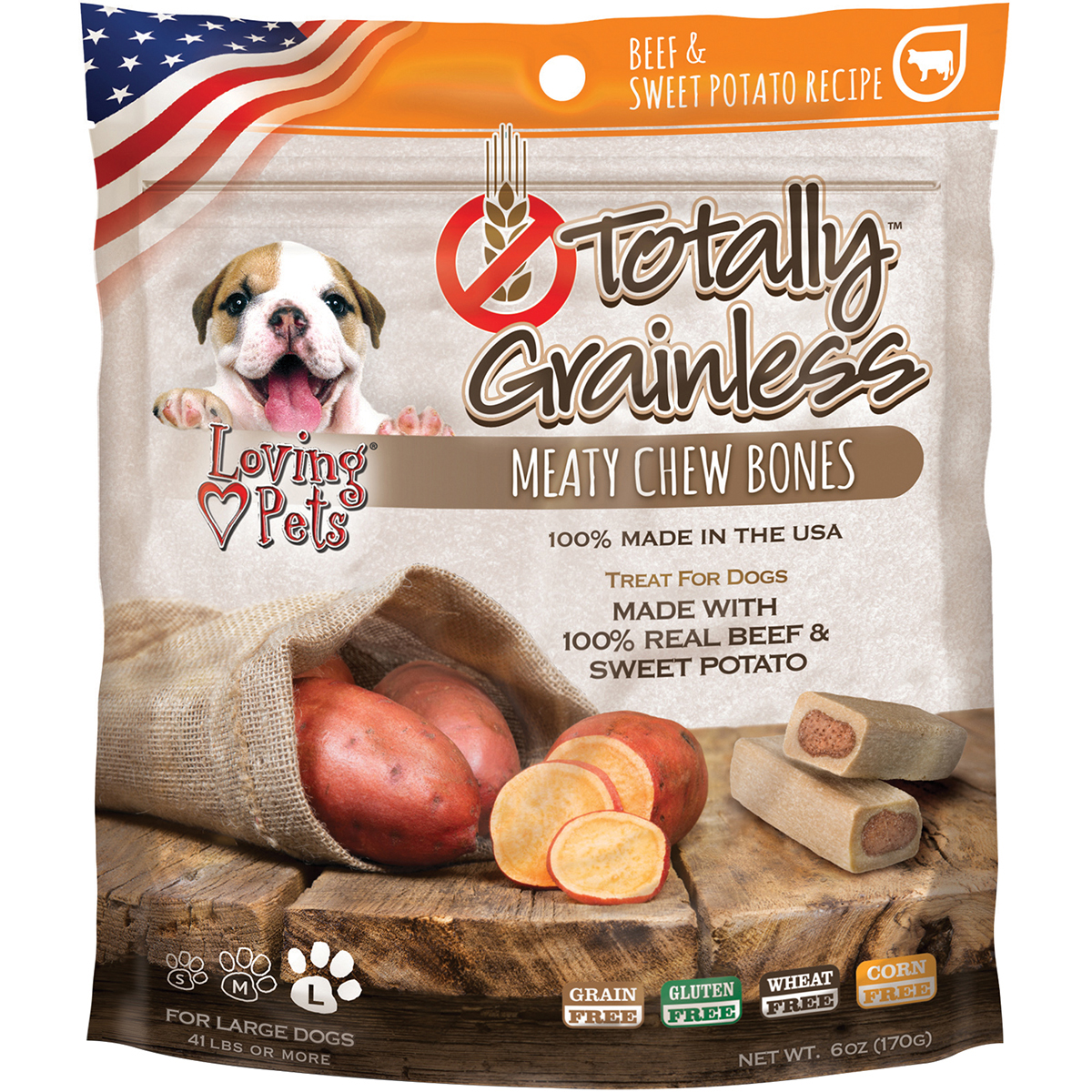 Lp5302 Totally Grainless Meaty Chewy Bones For Large Dogs Beef & Sweet Potato - 6 Oz.
