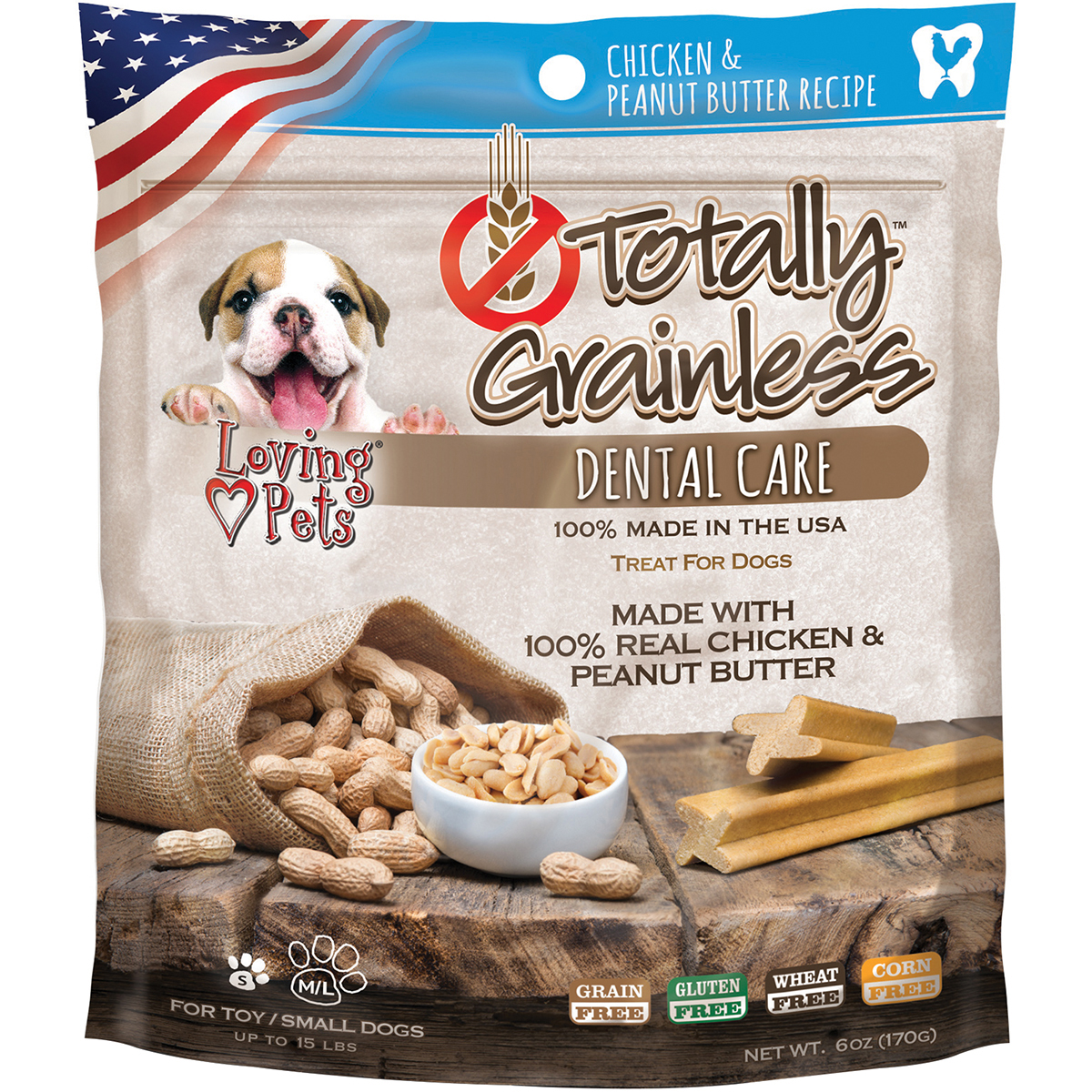 Lp5306 Totally Grainless Dental Bones For Large Dogs Chicken & Peanut Butter - 6 Oz.