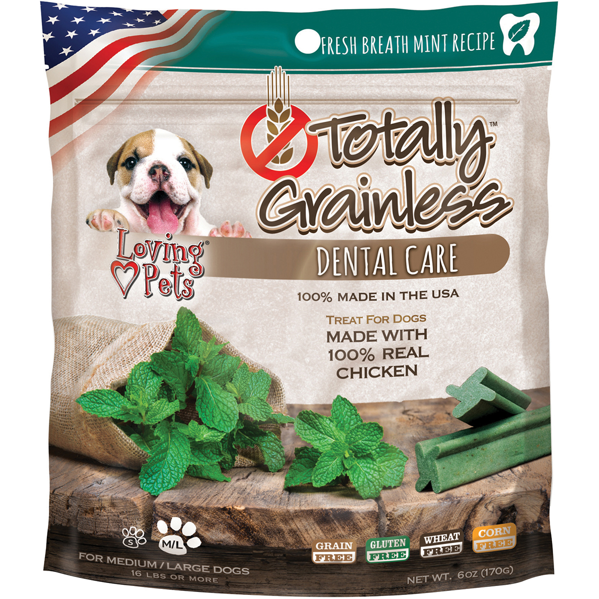 Lp5314 Totally Grainless Dental Bones For Large Dogs, Fresh Mint - 6 Oz.