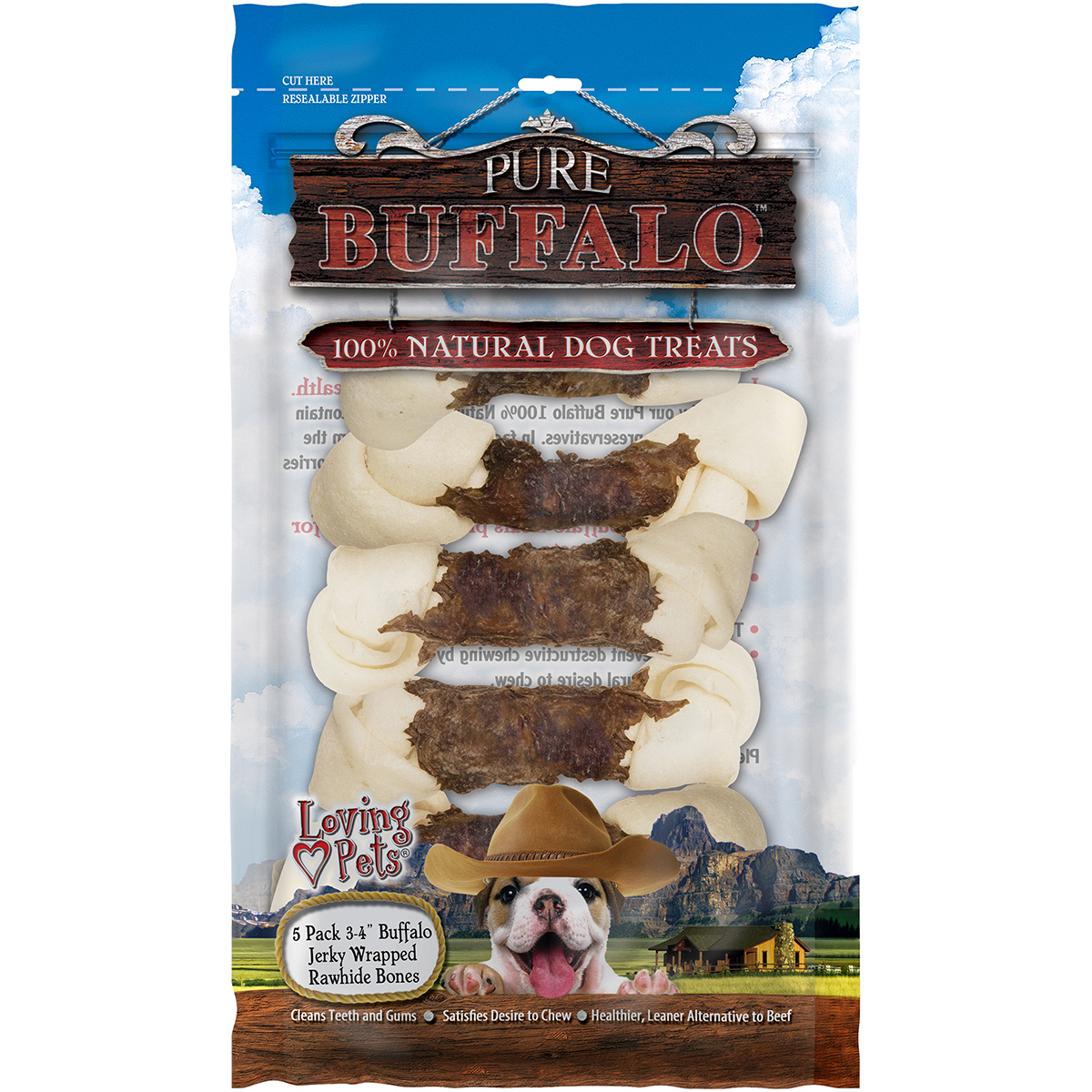 Lp5680 Pure Buffalo Buffalo Jerky Wrapped Rawhide Bone, Pack Of 5 - 3-4 In.