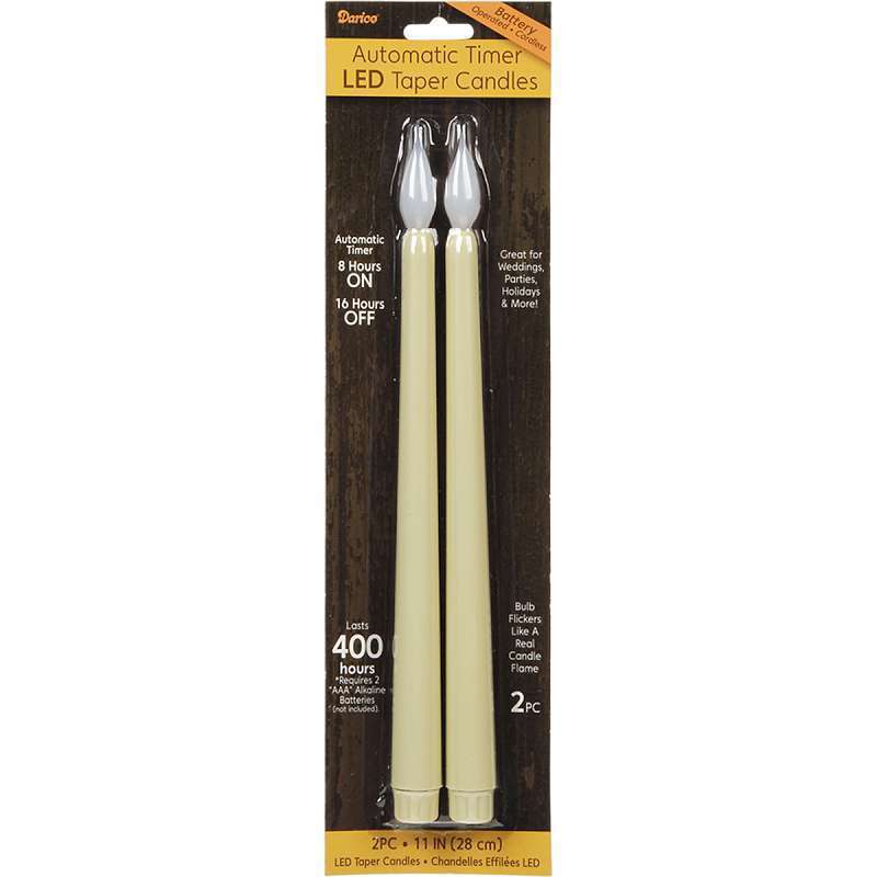 620502 Led Taper Candles With Timer - Ivory
