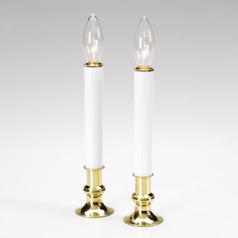 6424-00 Brass Base Candle Lamp With Battery - White