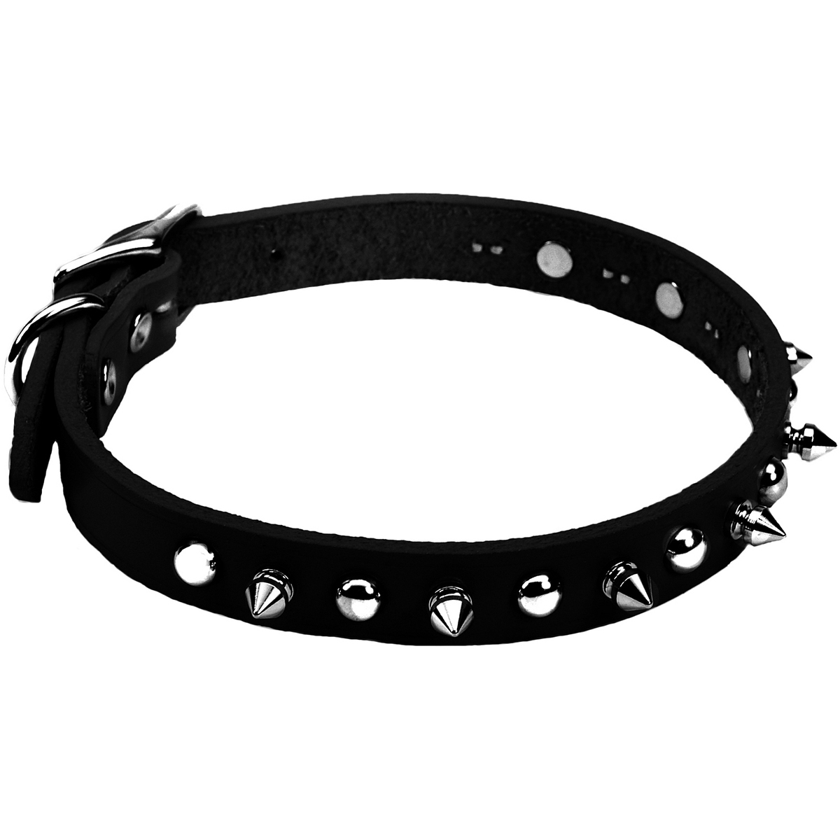 01705k16-blk16 0.62 X 16 In. Circle T Oak Tanned Leather Spiked Dog Collar, Black