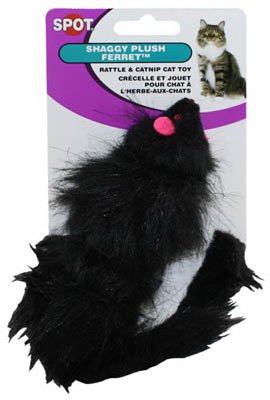 2906 11 In. Shaggy Plush Ferret With Rattle & Catnip Cat Toy, Black