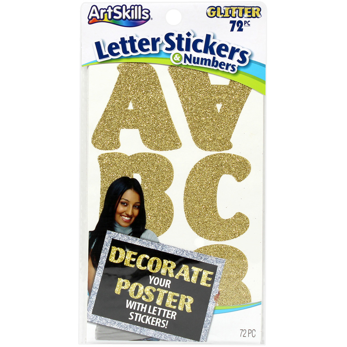 Pa3977 Self-stick Poster Letters & Numbers - Gold Glitter, Pack Of 72