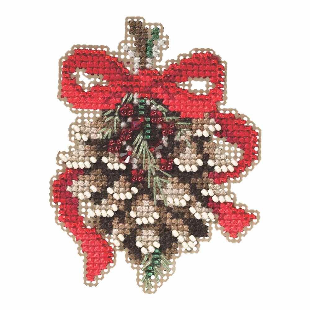 2.75 X 2.75 In. Pinecone Beaded Counted Cross Stitch Holiday Ornament Kit