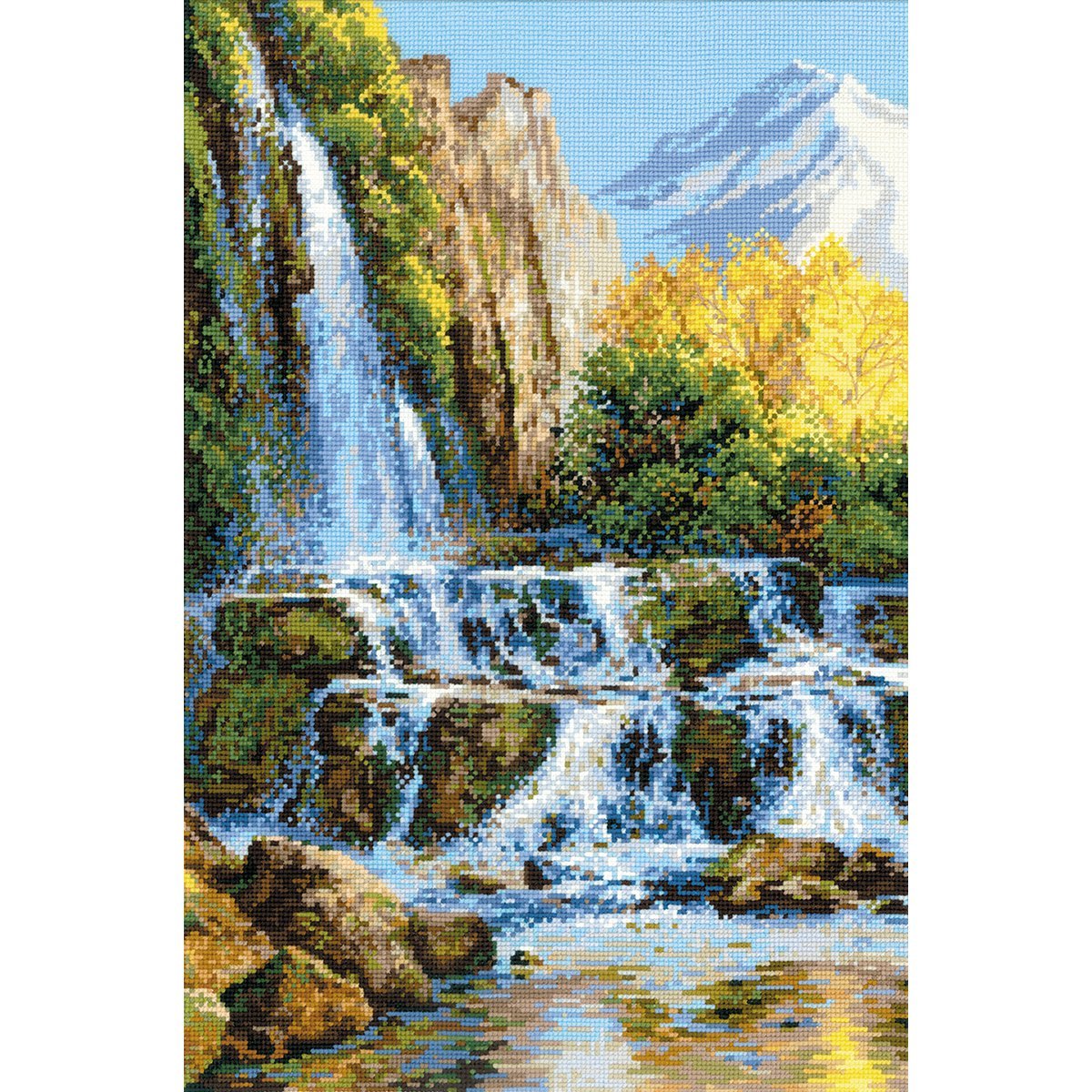 R1194 Landscape With Waterfall Counted Cross Stitch Kit - 15.75 X 23.5 In.