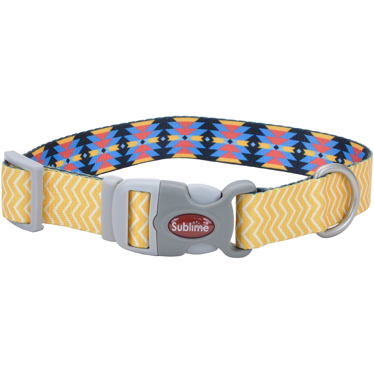 Adjustable Dog Collar, Yellow Chevron With Aztec - 8-12 In.