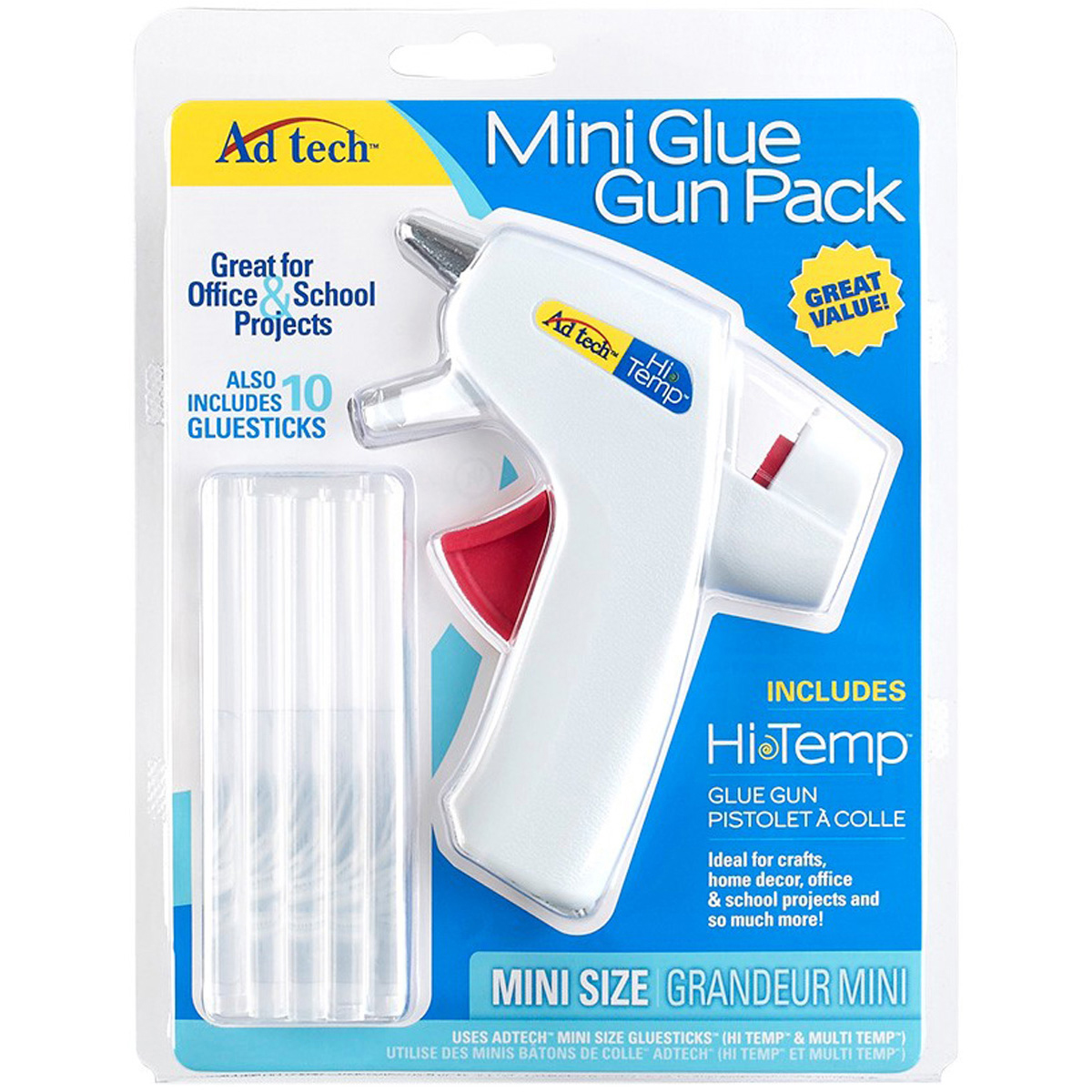 Ad-tech 5694 High-temp Mini Glue Gun Pack White Gun & Red Trigger With 10 Mini Sticks
