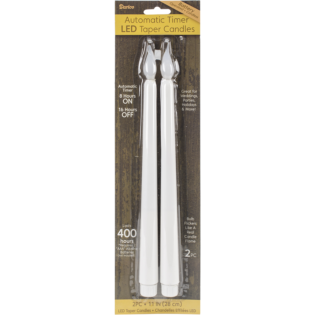 620501 Battery Operated Led Taper Candles With Timer 11 In. -white - 2 Per Pack