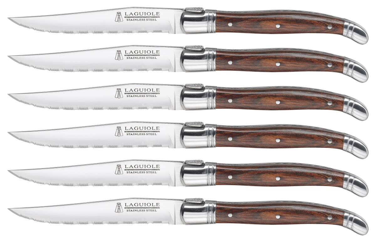 973046 Pakka Wood Stainless Steel Steak Knives, Brown & Gray