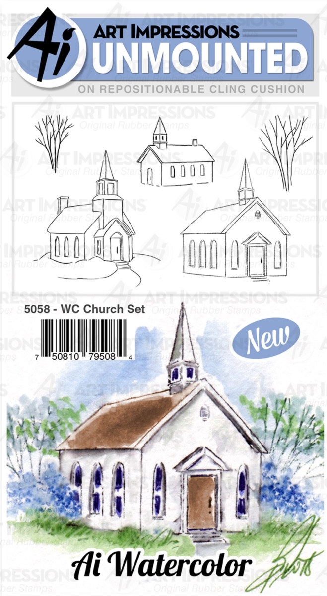5058 Church - Watercolor Stamp