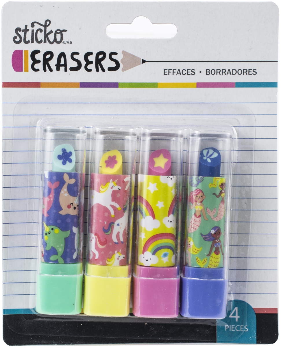 8600548-548 Retractable Lipstick Erasers, Fantasy - 4 Per Pack