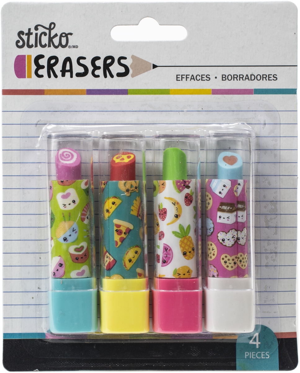 8600548-550 Retractable Lipstick Erasers, Kawaii - 4 Per Pack