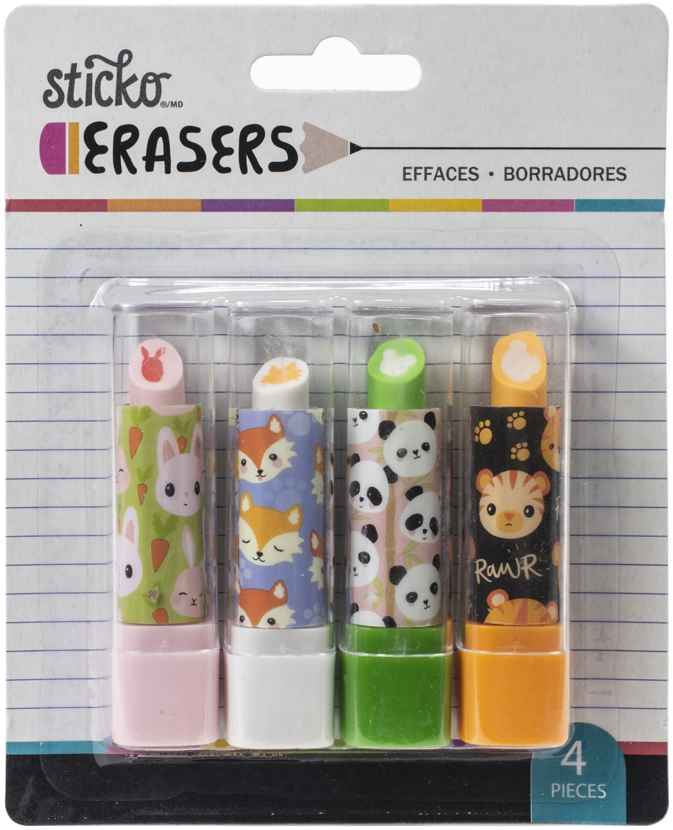 8600548-551 Retractable Lipstick Erasers, Animal Heads - 4 Per Pack