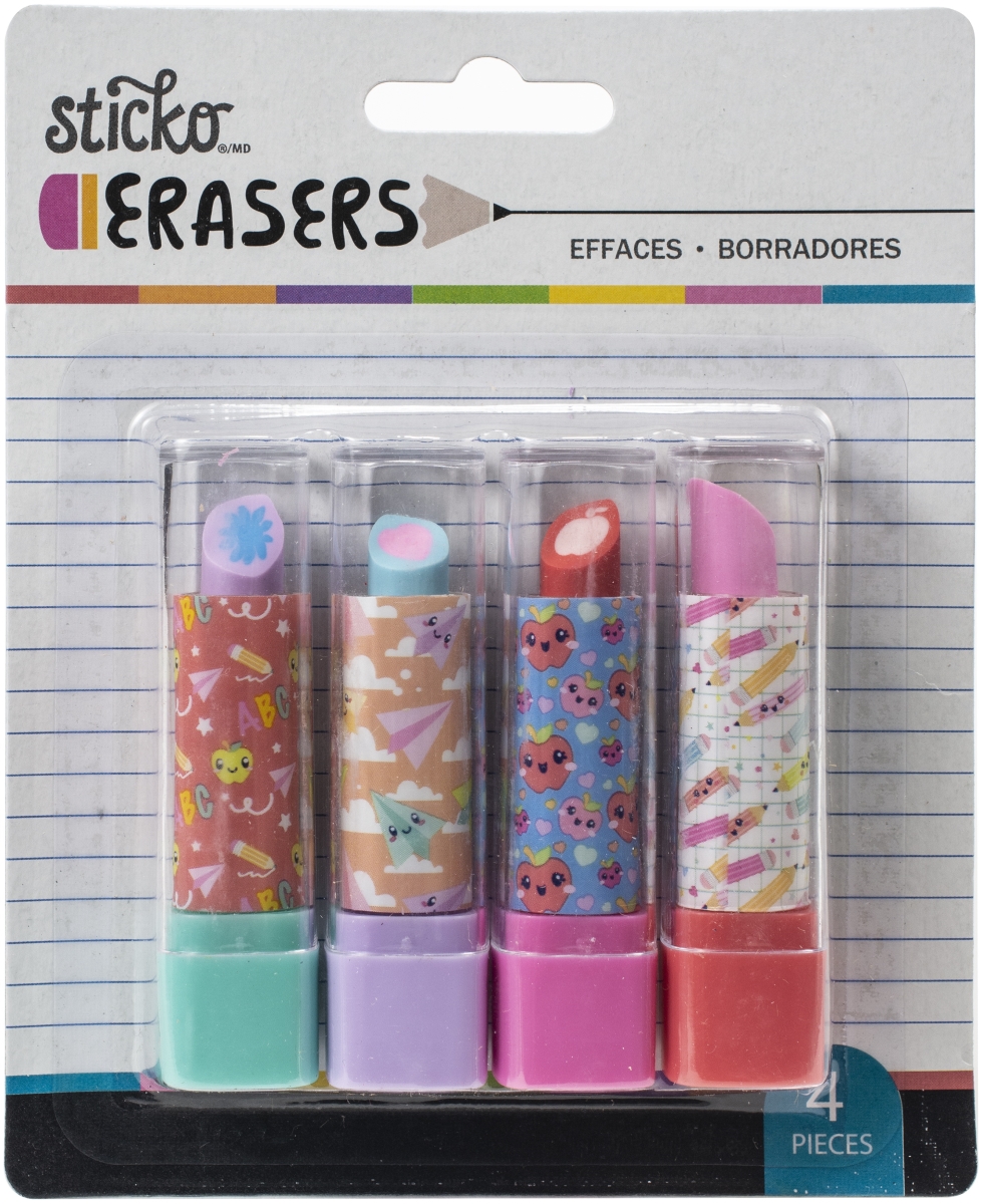 8600548-555 Retractable Lipstick Erasers, School - 4 Per Pack