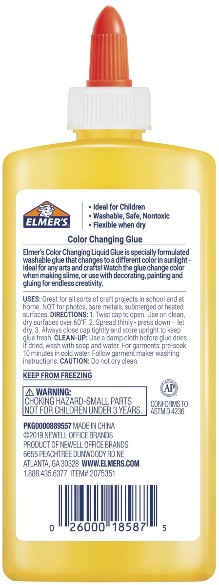 2075c-351 9 Oz Color Changing Glue, Yellow