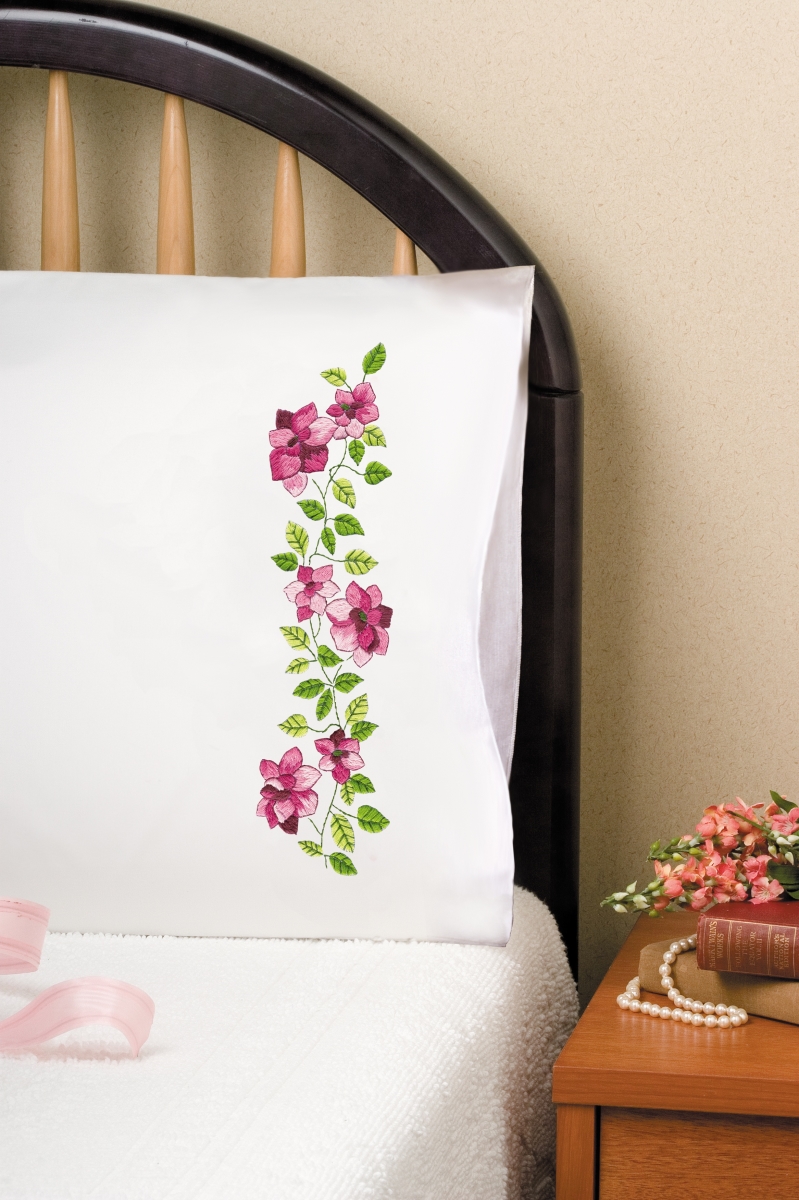 T232205 Pink Roses Pillowcase Embroidery Kit