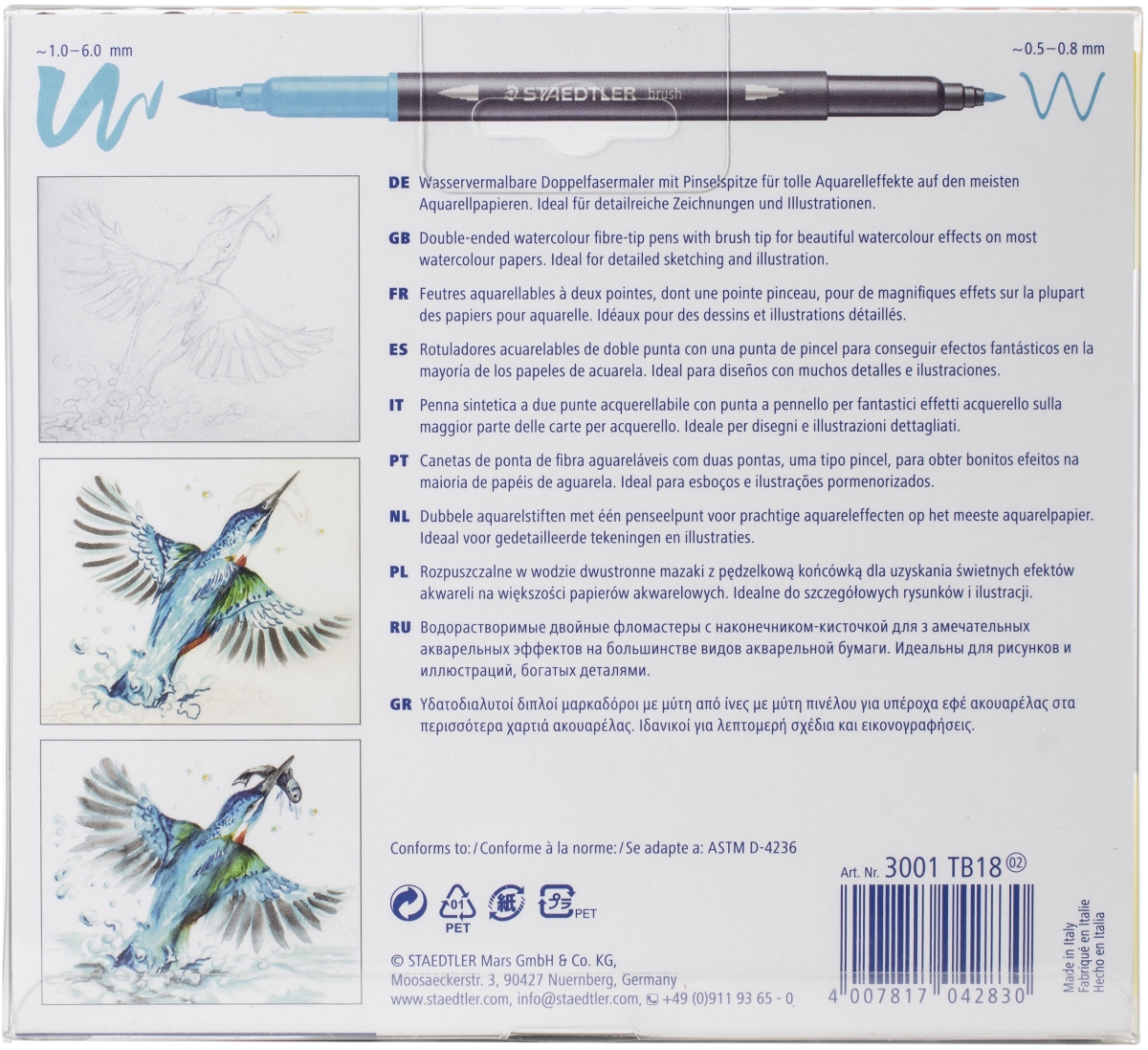 Staedtler Tb1802 Marsgraphic Duo Double Ended Watercolor Brush Markers - Pack Of 18