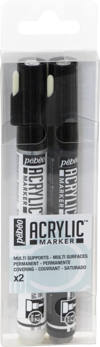 Pe201221 1.2 Mm Acrylic Marker Set, Black & White - Pack Of 2