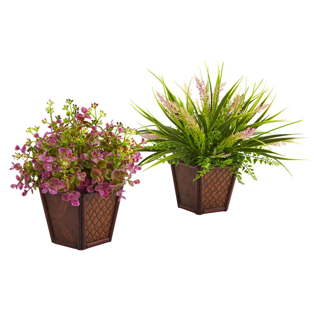 6896-s2 Assorted Grass With Planter - Set Of 2